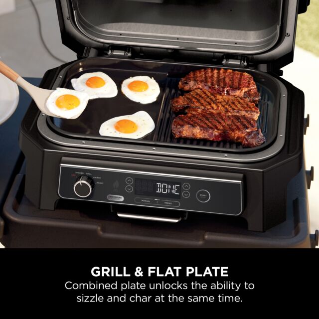 Ninja XSKOGXLGGCMEU Woodfire XL Electric BBQ Grill & Flat Plate - Black